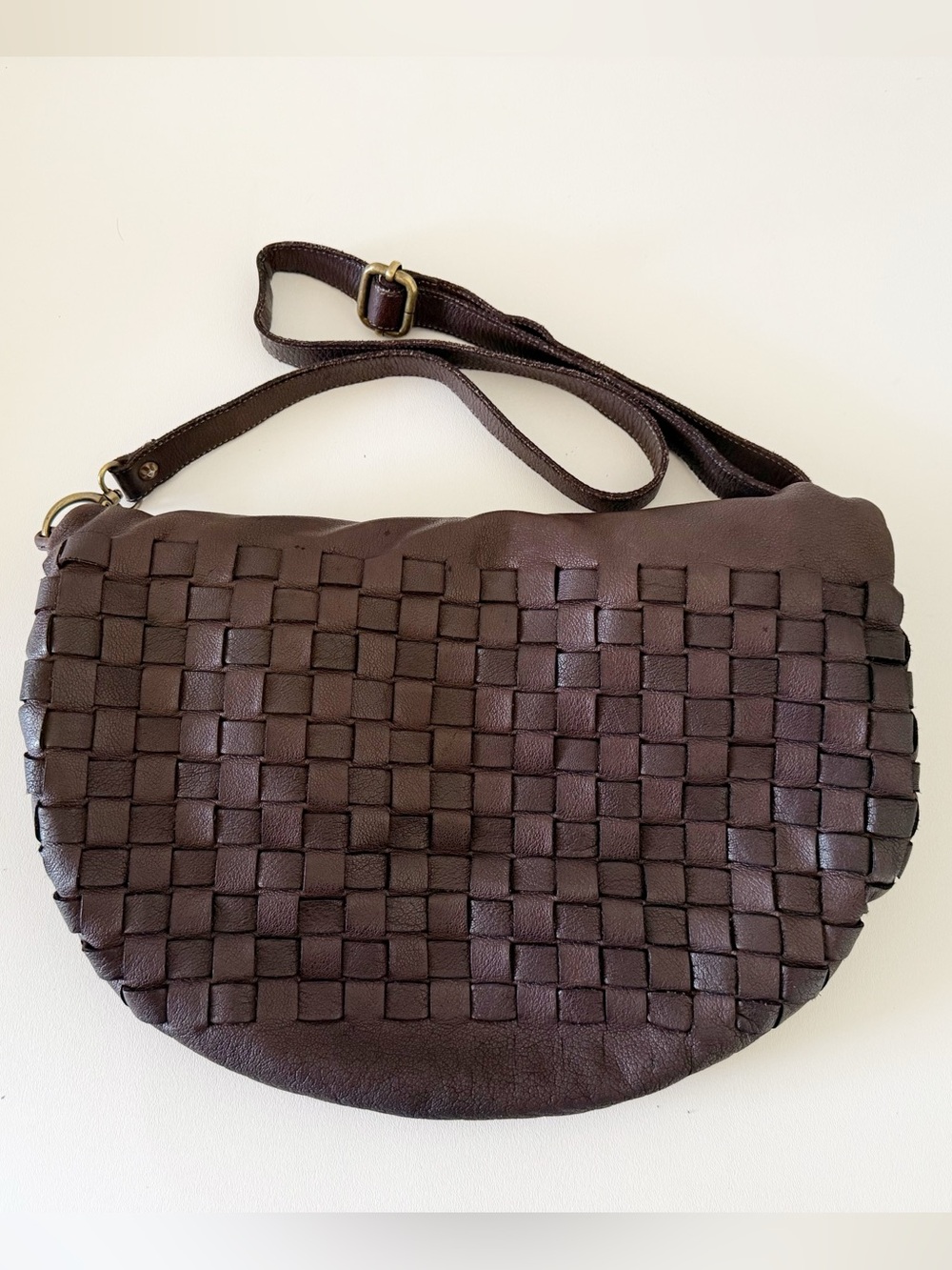Civico 93 Bag Woven Leather Hobo Saddle Chic Boho Brown Medium - Picture 6 of 11